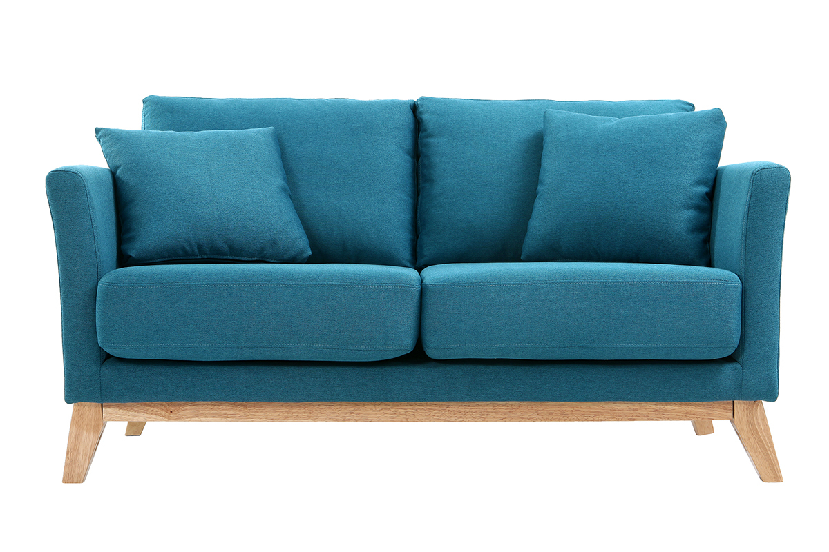 Canap� scandinave d�houssable 2 places en tissu bleu canard et bois clair OSLO