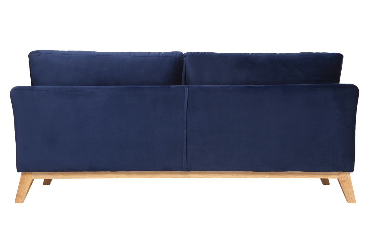 Canap� scandinave d�houssable 3 places en tissu velours bleu nuit et bois clair OSLO