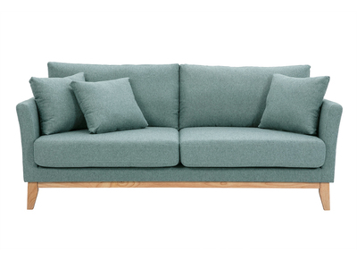 Canap&eacute; scandinave d&eacute;houssable 3 places en tissu vert de gris et bois clair OSLO