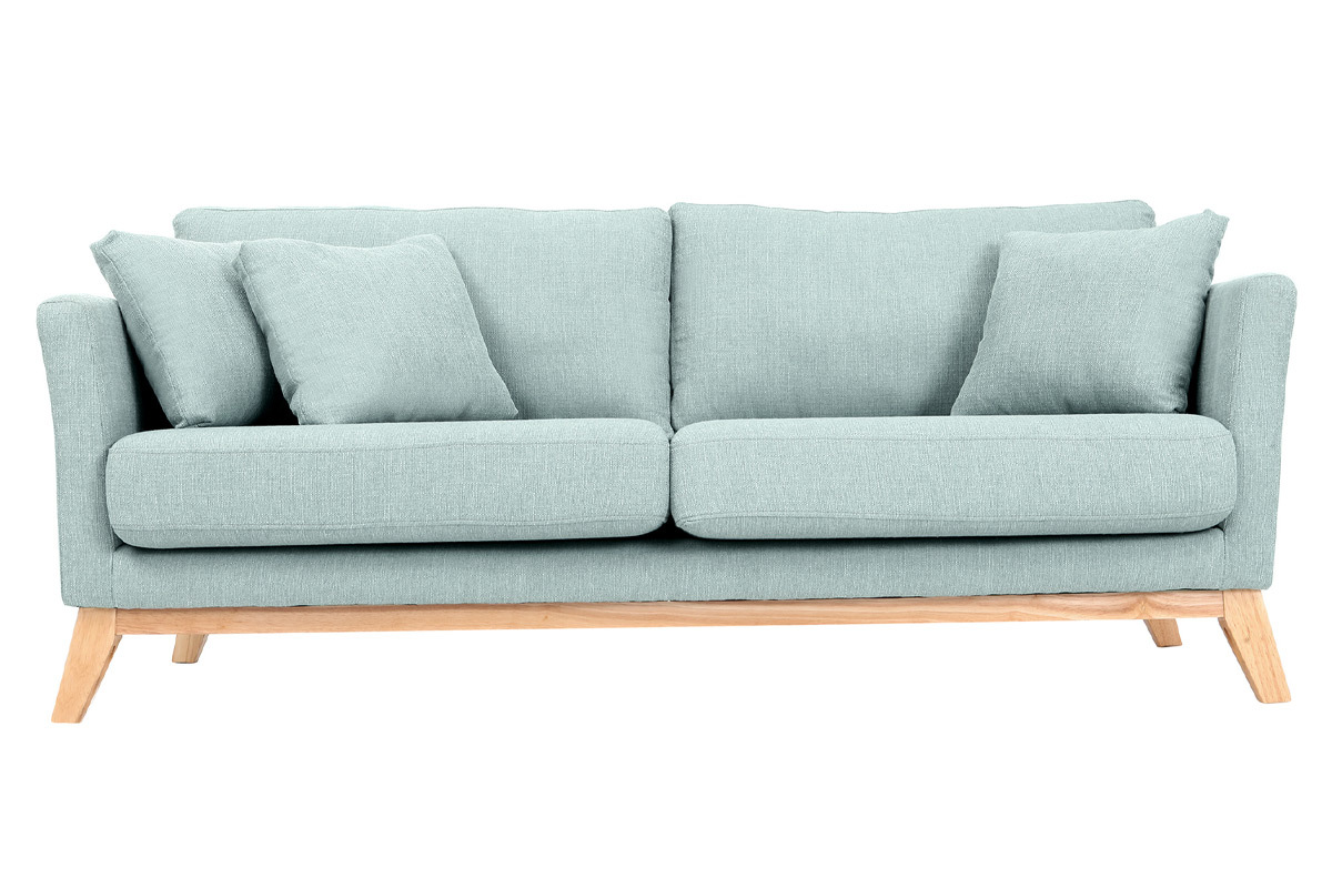 Canap� scandinave d�houssable 3 places en tissu vert lagon et bois clair OSLO