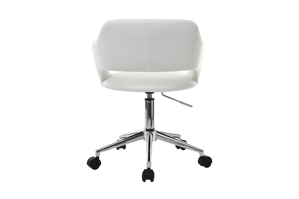 Chaise de bureau � roulettes design blanc et acier chrom� JESSY