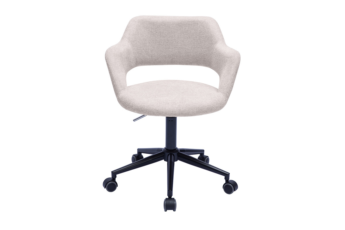 Chaise de bureau � roulettes design en tissu effet velours textur� beige et m�tal noir JESSY