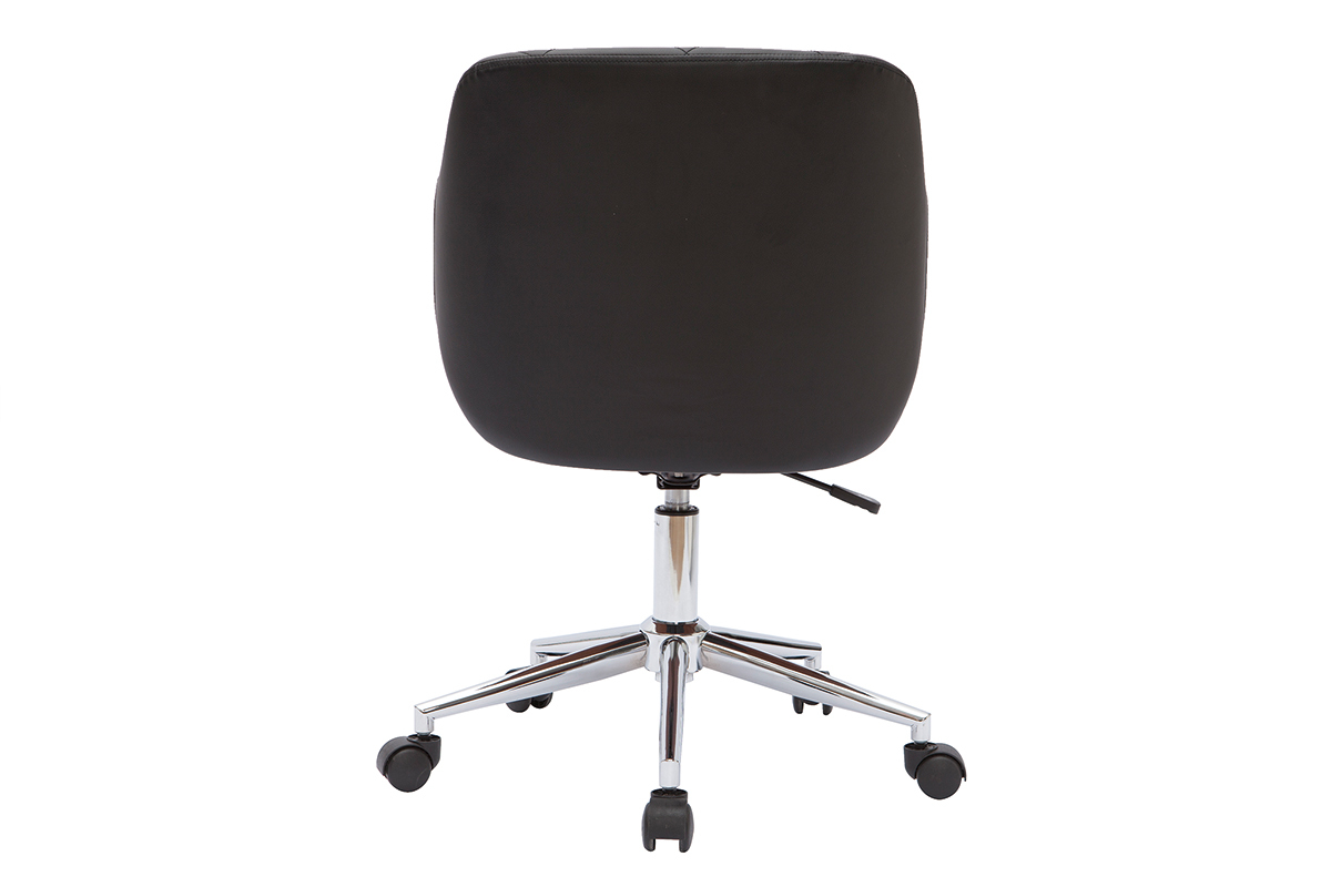 Chaise de bureau � roulettes design noir, bois fonc� noyer et acier chrom� SANDRO