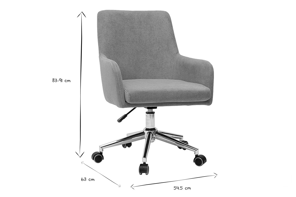 Dimensions de la chaise de bureau SHANA en noir et blanc : hauteur 83-91 cm, largeur 63 cm, profondeur 54,5 cm.