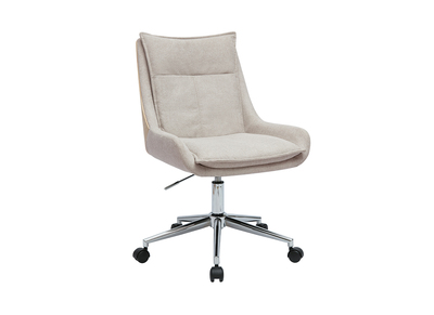 Chaise de bureau &agrave; roulettes en tissu effet velours textur&eacute; beige et m&eacute;tal chrom&eacute; BLAISE