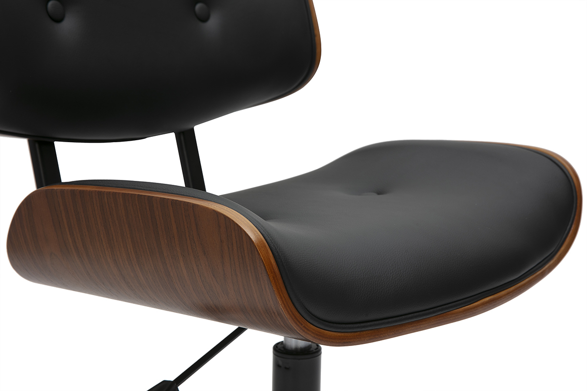 Assise chaise de bureau noire et bois fonc�, mod�le BASILE