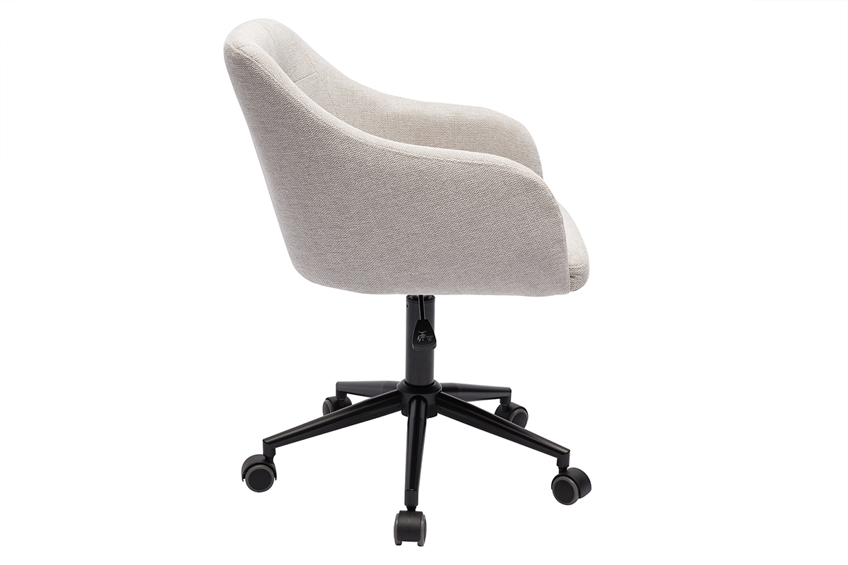 Chaise de bureau capitonn�e � roulettes en tissu effet velours textur� beige et m�tal noir BALTIK