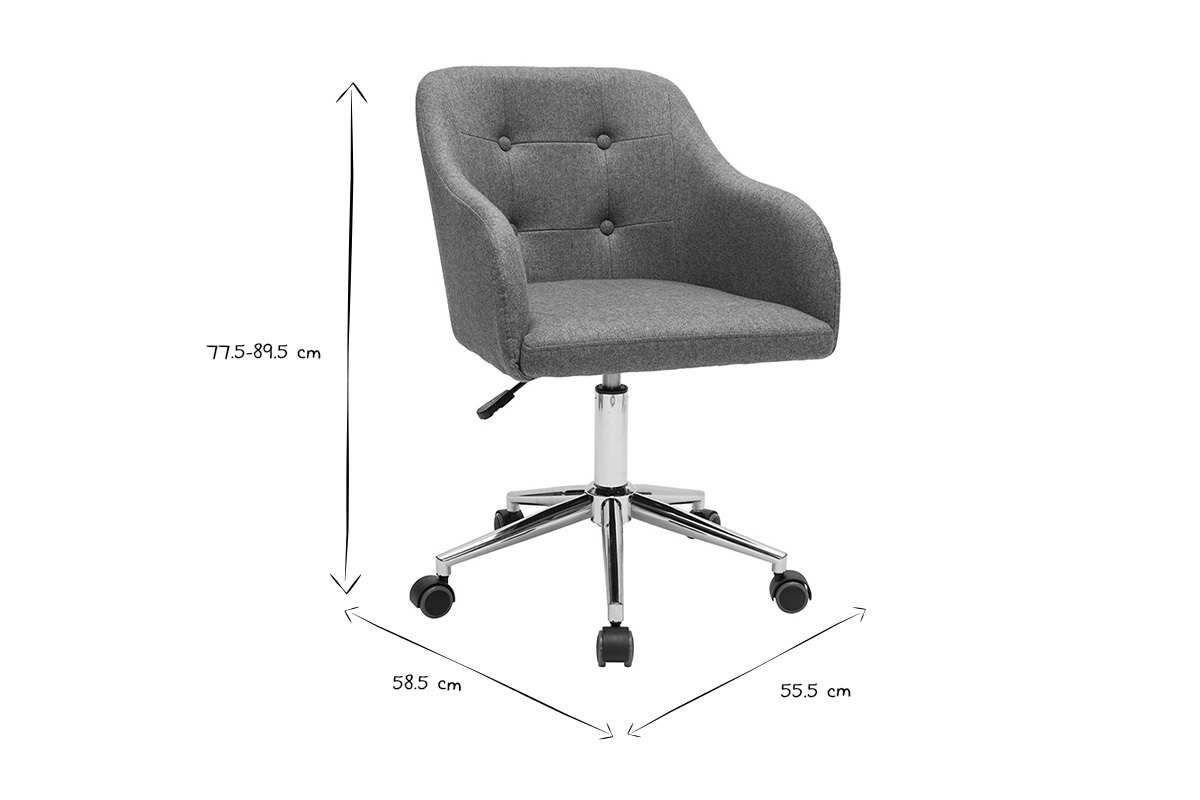 Chaise de bureau BALTIK en noir et blanc avec dimensions 77.5-89.5 cm de hauteur, 58.5 cm de largeur, 55.5 cm de profondeur.