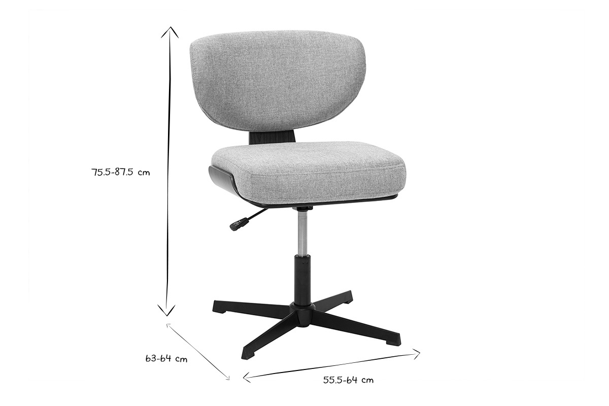 Dimensions de la chaise de bureau HANZ en noir et blanc : hauteur 75,5-87,5 cm, largeur 63-64 cm, profondeur 55,5-64 cm.