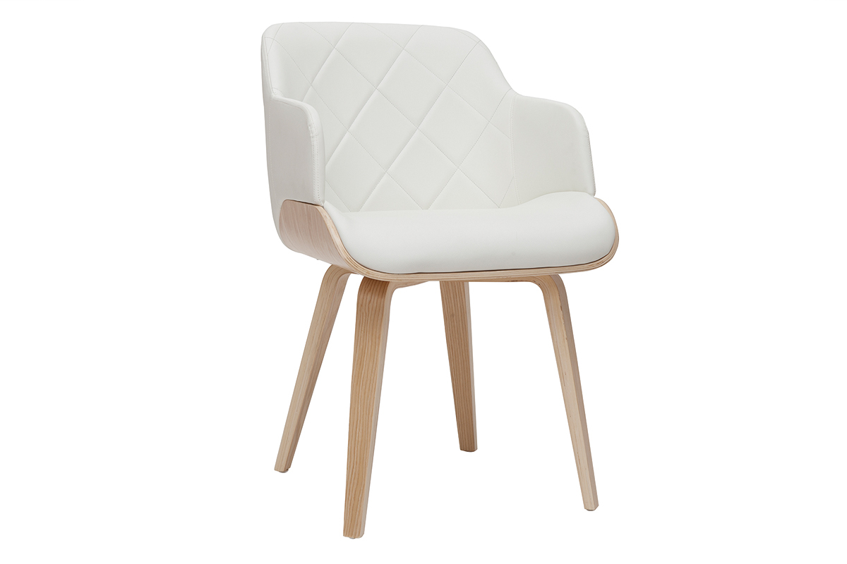 Chaise design LUCIEN en polyur�thane blanc et bois clair, vue de 3/4.