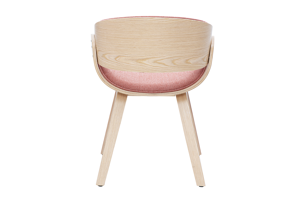 Chaise design en tissu velours textur� terracotta, bois clair, style scandi-r�tro, vue de dos.