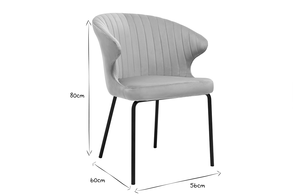 Chaise design en tissu velours gaufr� taupe et m�tal noir REQUIEM