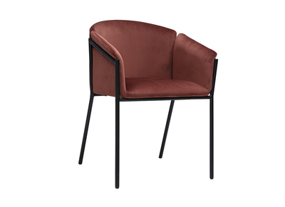 Chaise design en tissu velours rouge tomette et m&eacute;tal noir BRIANE