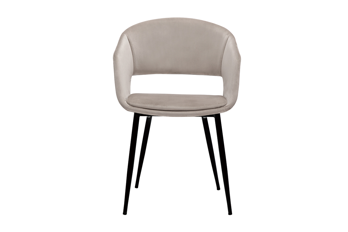 Chaise design en tissu velours taupe et m�tal noir PRISMA
