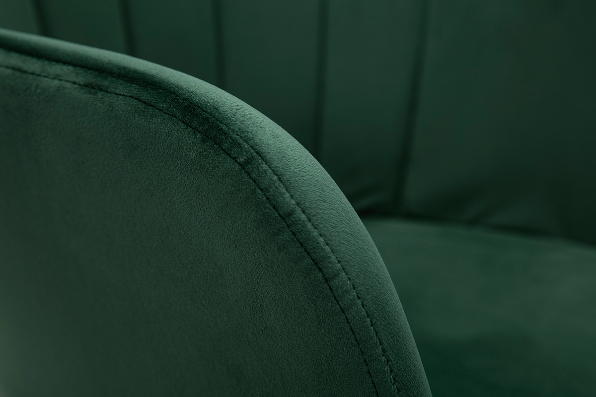 Chaise design en tissu velours vert fonc� et m�tal noir MILLY