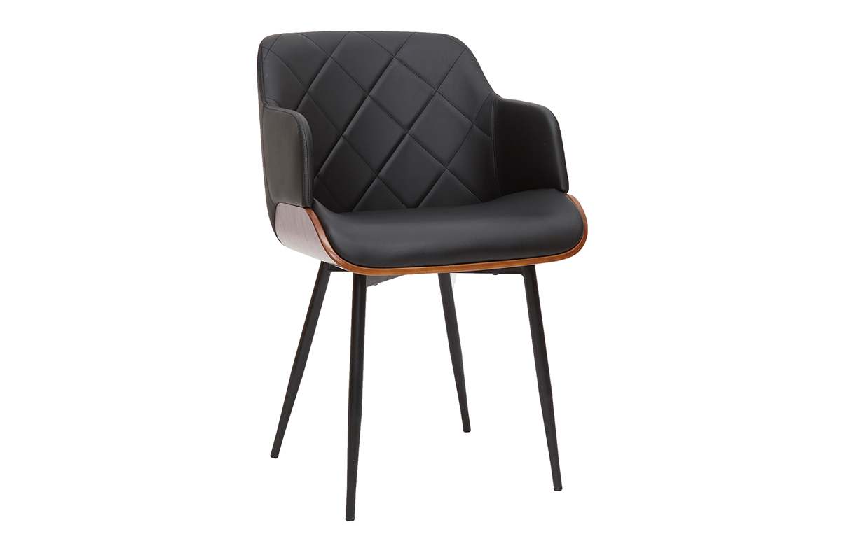 Chaise design noir, bois fonc� et m�tal LUCIEN