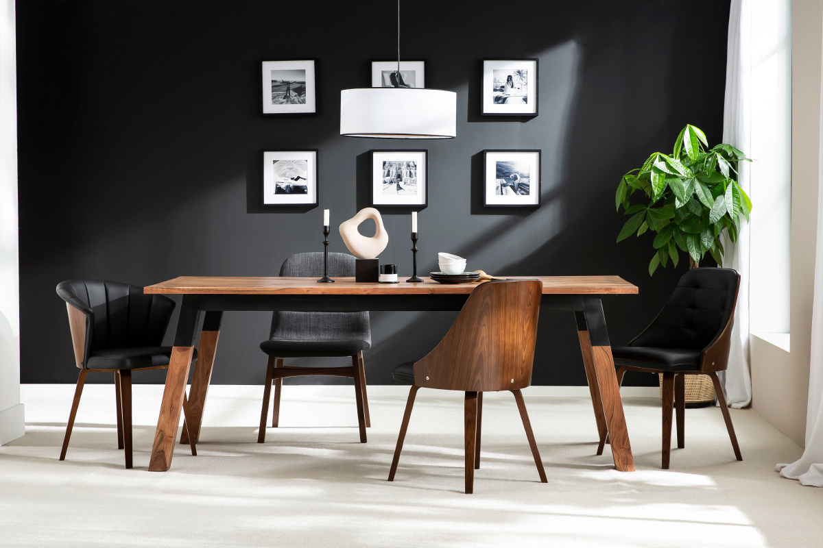 Chaise design noir et bois fonc� noyer FLUFFY