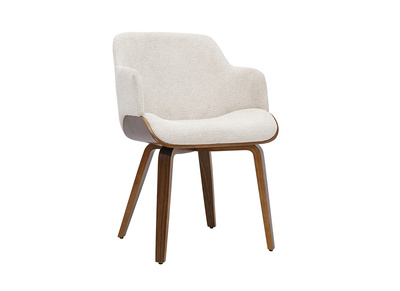 Chaise en tissu chenille beige et bois fonc&eacute; EARL