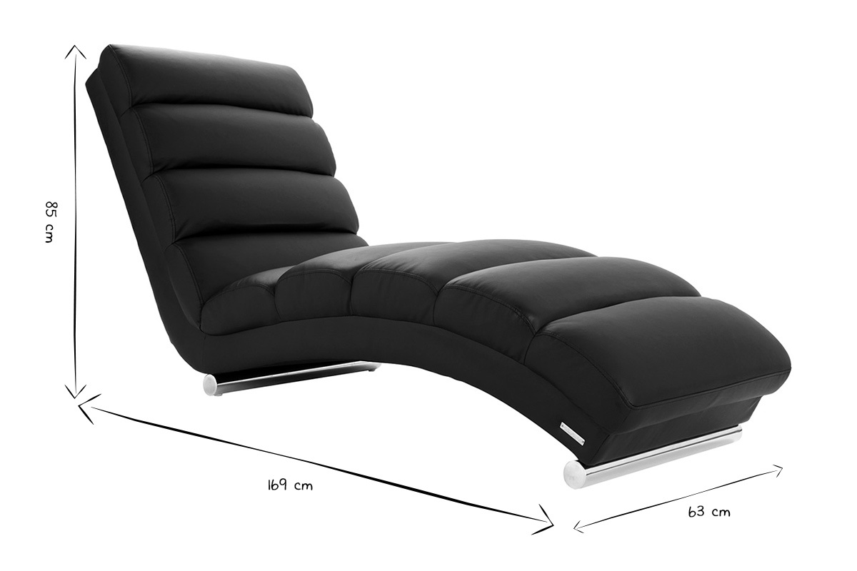 Chaise longue Taylor noir et blanc, dimensions: L169xP63xH85 cm, vue de c�t�, structure chrom�e.