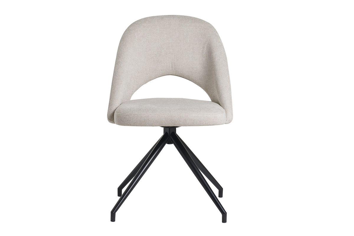 Chaise pivotante 360� en tissu effet velours textur� beige et m�tal noir COSETTE