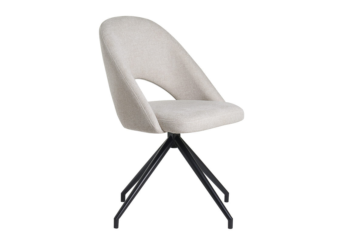 Chaise pivotante 360� en tissu effet velours textur� beige et m�tal noir COSETTE