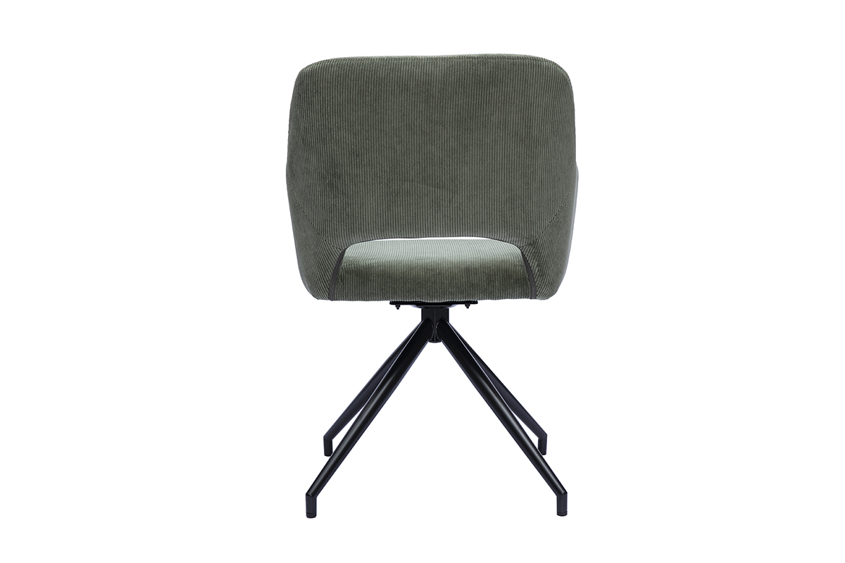 Chaise pivotante 360� en tissu velours c�tel� vert kaki, vue arri�re, pieds en m�tal noir