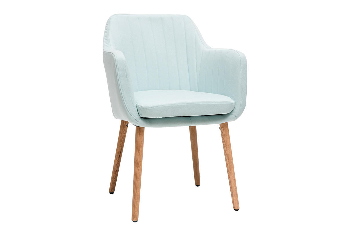 Chaise scandinave en tissu menthe � l'eau et bois clair massif ALEYNA