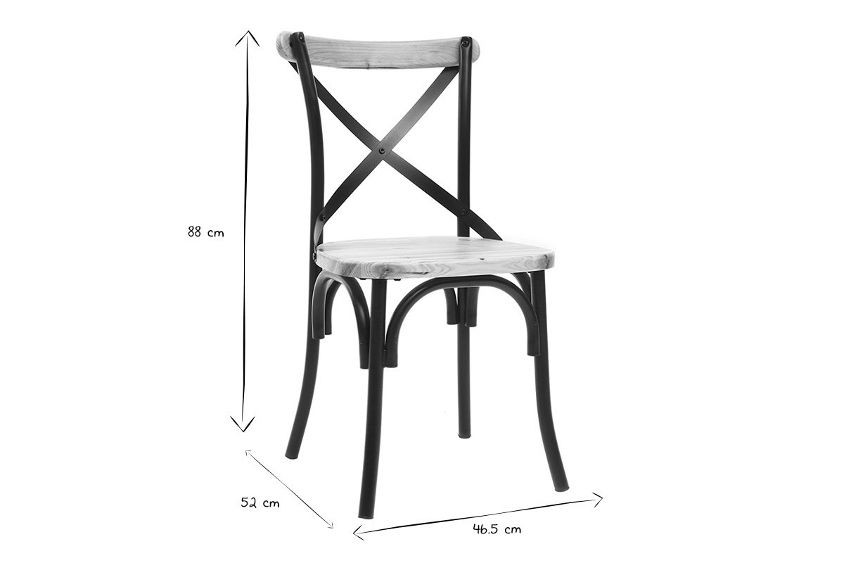Chaises bistrot bois clair massif et m�tal noir (lot de 2) JAKE