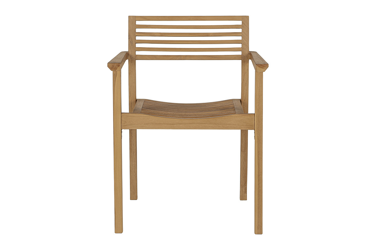 Chaise de jardin empilable en teck massif, vue de face.