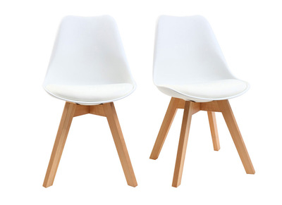 Chaises design blanc et bois clair massif (lot de 2) PAULINE