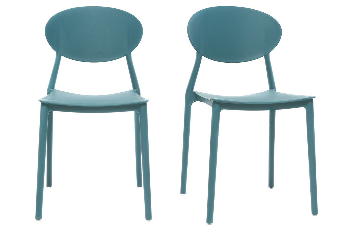 Chaises design empilables bleu canard int�rieur - ext�rieur (lot de 2) ANNA