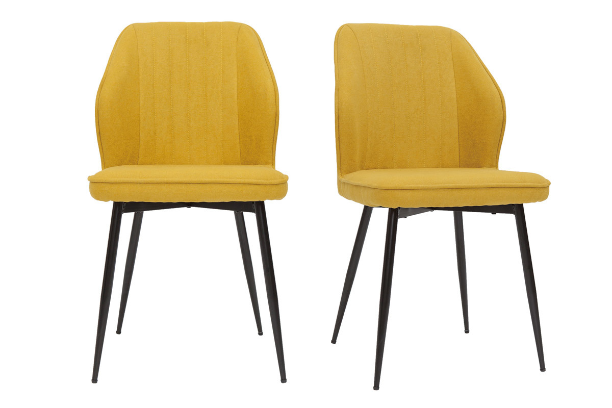 Chaises design en tissu effet velours jaune moutarde et m�tal noir (lot de 2) FANETTE