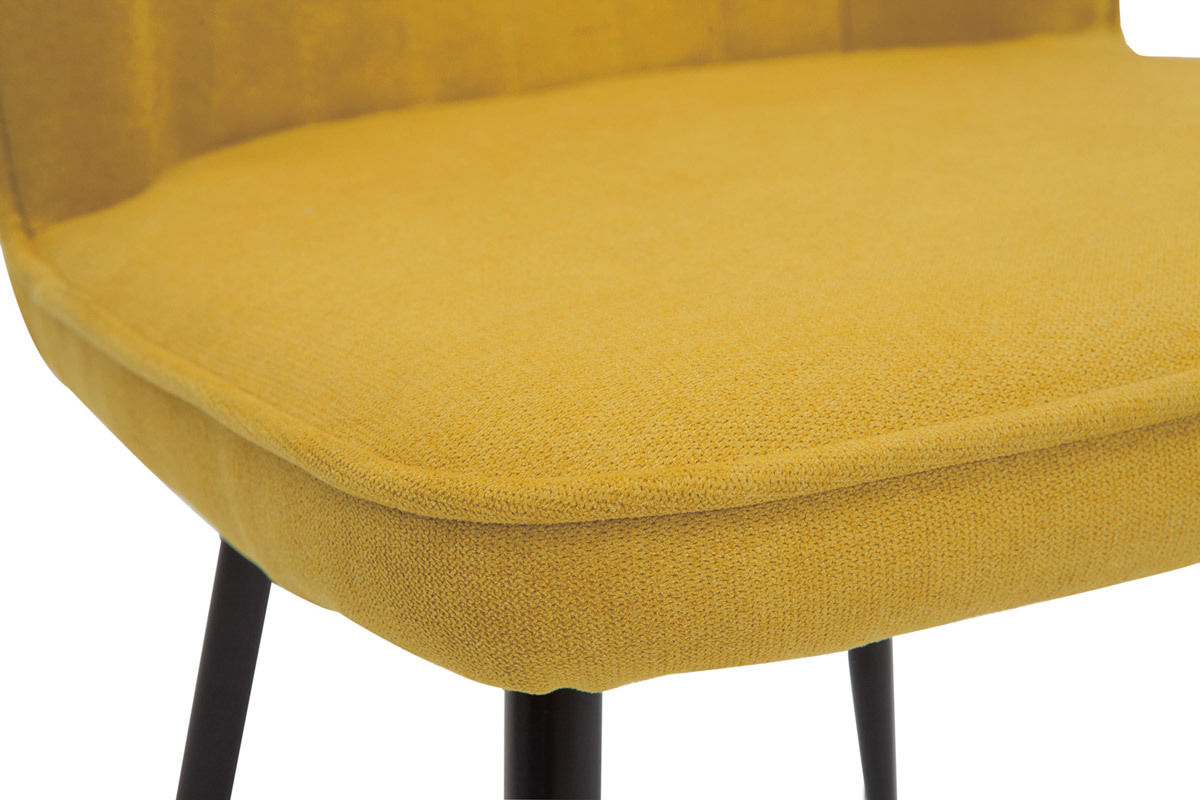 Chaises design en tissu effet velours jaune moutarde et m�tal noir (lot de 2) FANETTE
