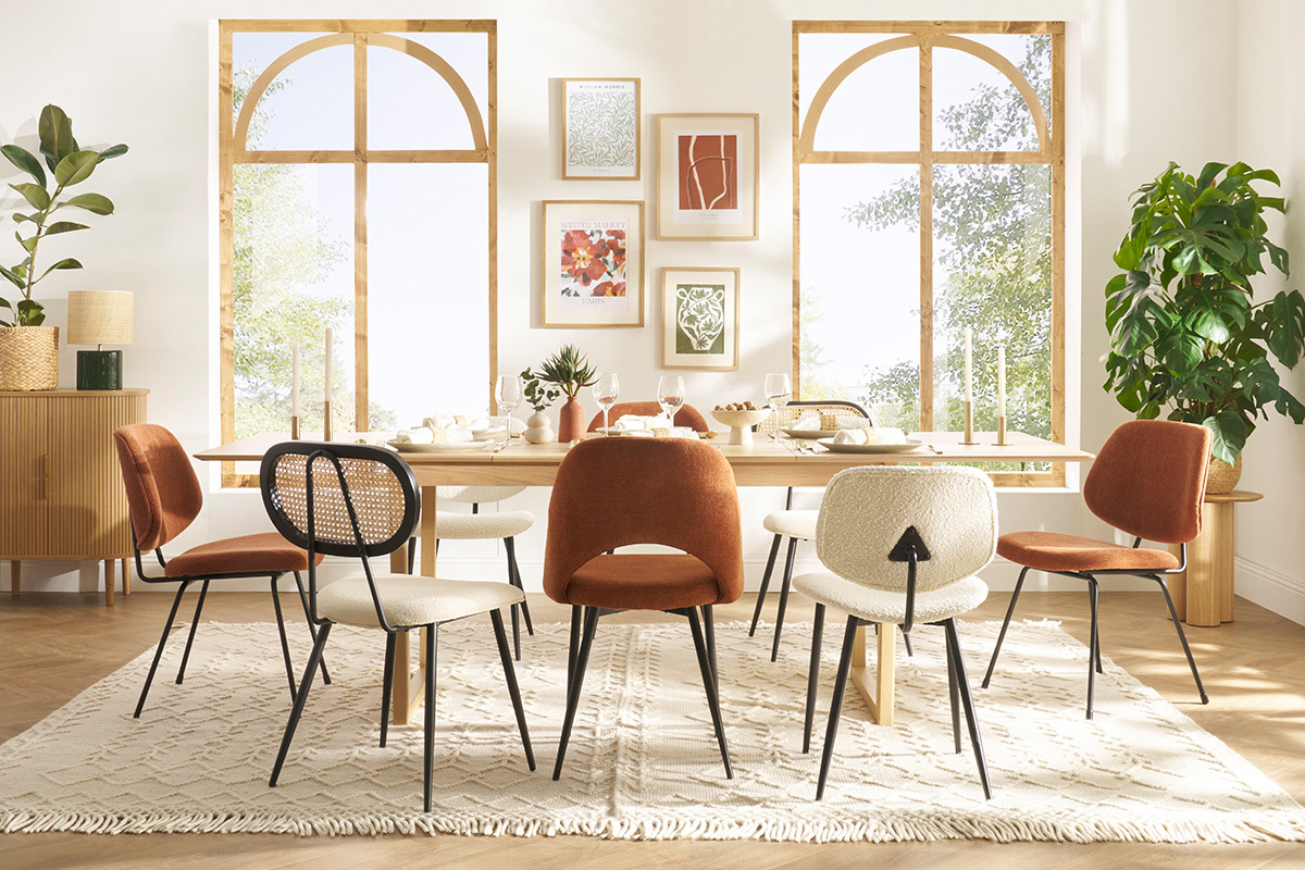 Chaises design en tissu effet velours terre br�l�e et m�tal noir (lot de 2) BARNET