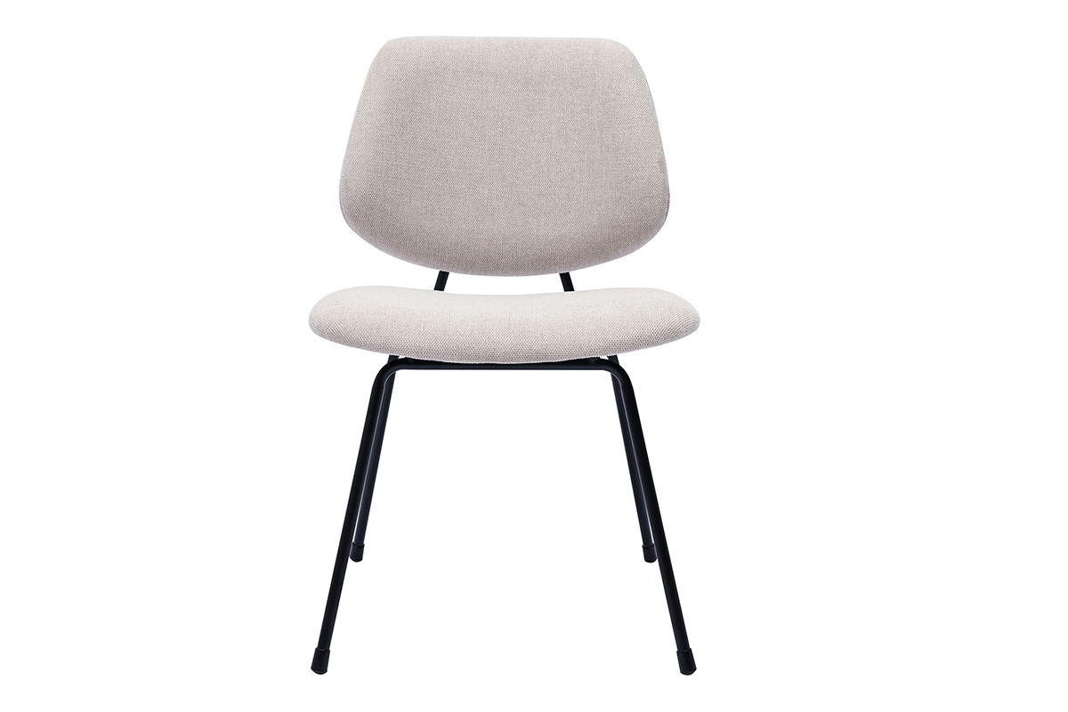 Chaises design en tissu effet velours textur� beige et m�tal noir (lot de 2) BARNET