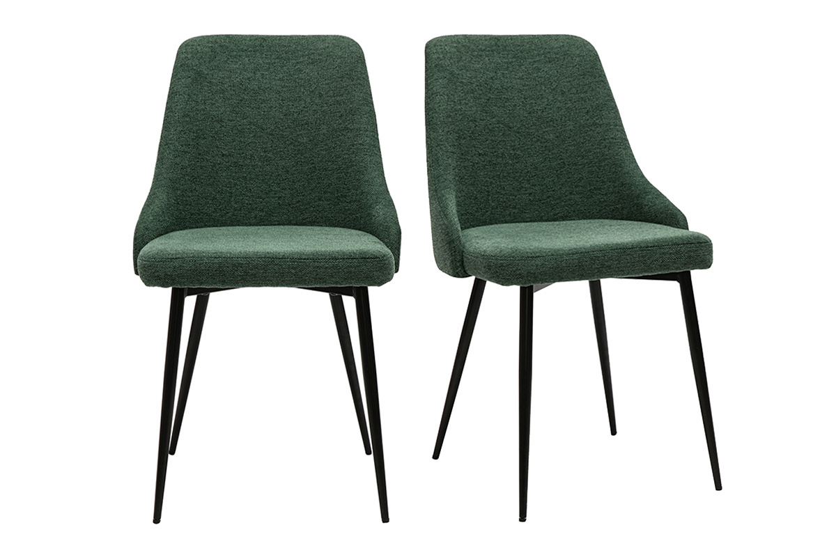 Chaises design en tissu effet velours textur� vert fonc� et m�tal noir (lot de 2) CULT