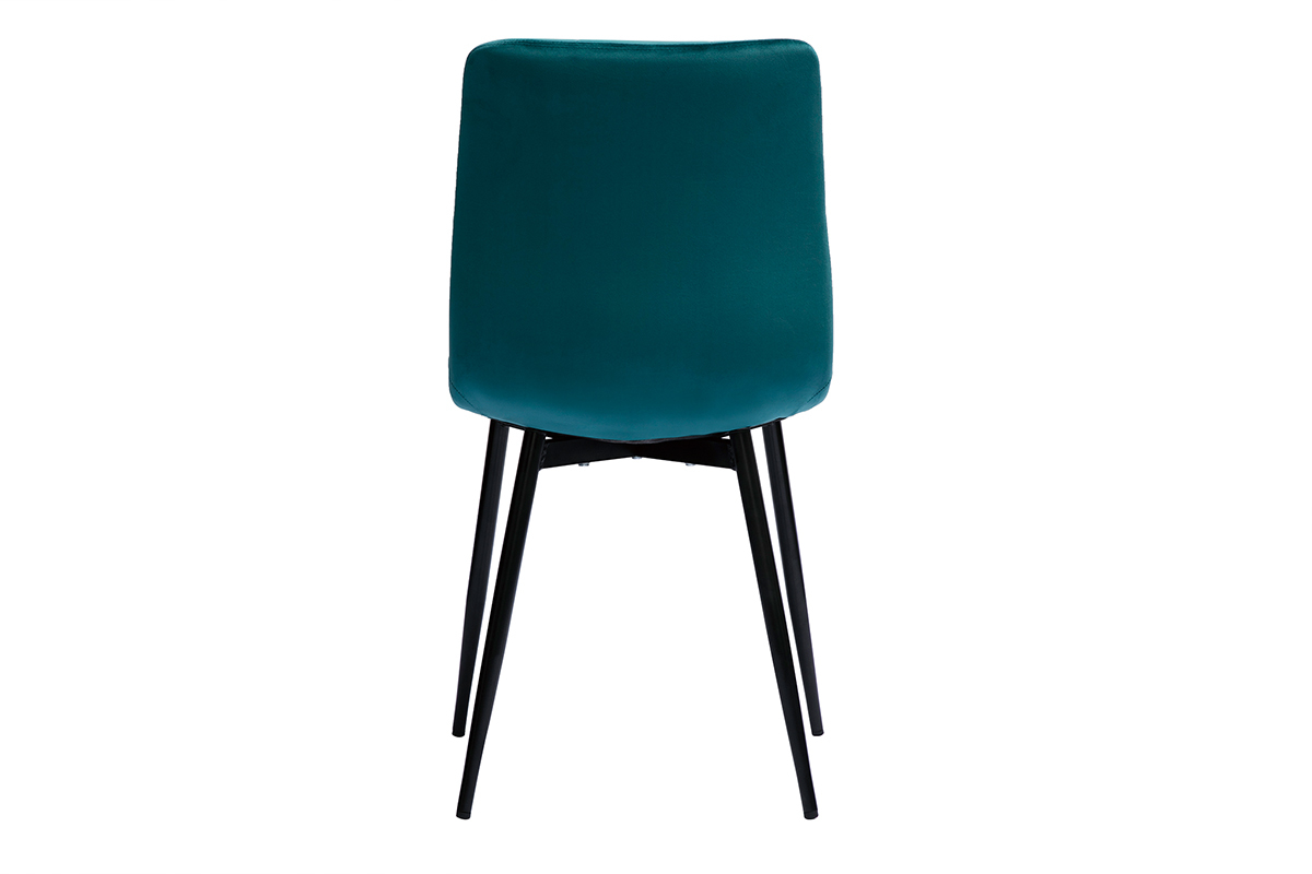 Chaises design en tissu velours bleu canard et m�tal noir (lot de 2) MAXWELL