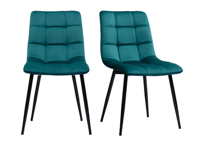 Chaises design en tissu velours bleu canard et m&eacute;tal noir (lot de 2) MAXWELL