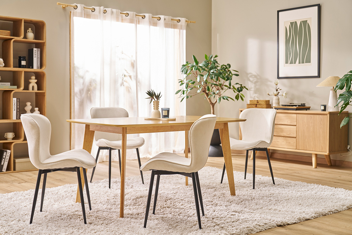 Chaises design en tissu velours c�tel� beige et m�tal noir (lot de 2) ADDICT