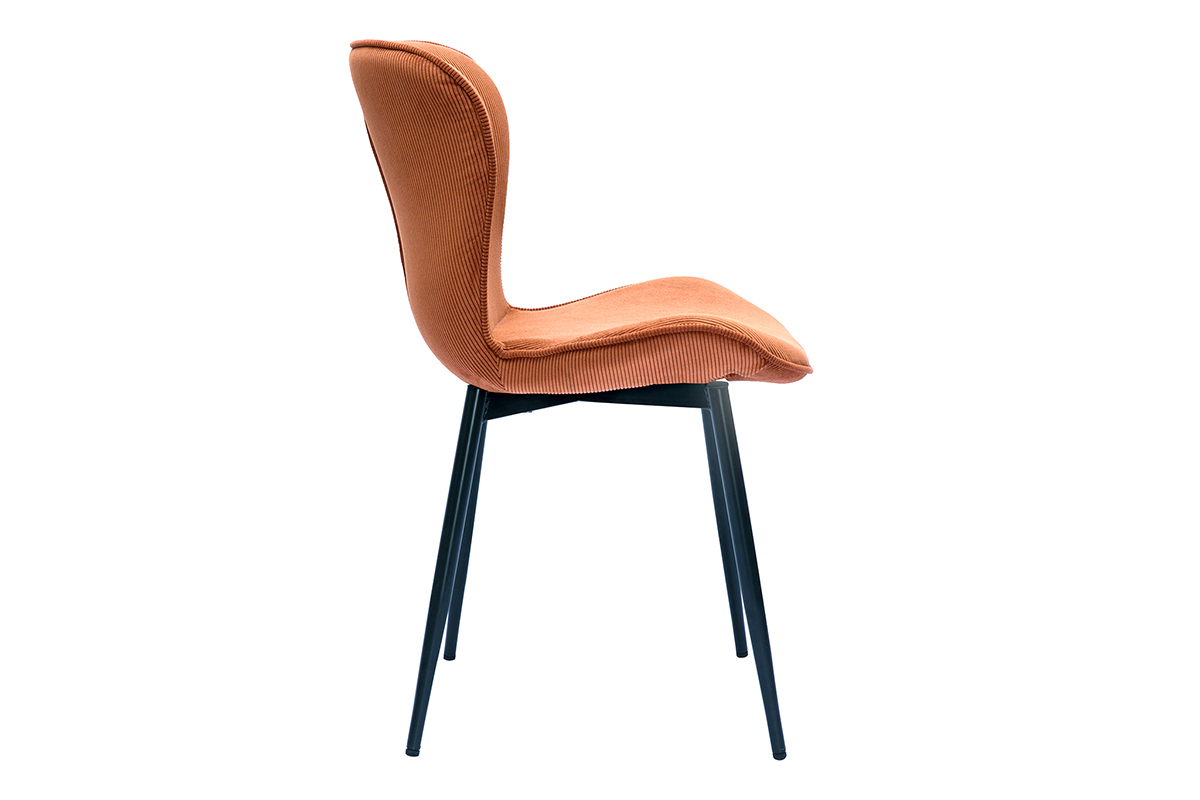 Chaises design en tissu velours c�tel� terre br�l�e et m�tal noir (lot de 2) ADDICT