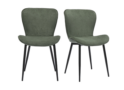 Chaises design en tissu velours c&ocirc;tel&eacute; vert kaki et m&eacute;tal noir (lot de 2) ADDICT