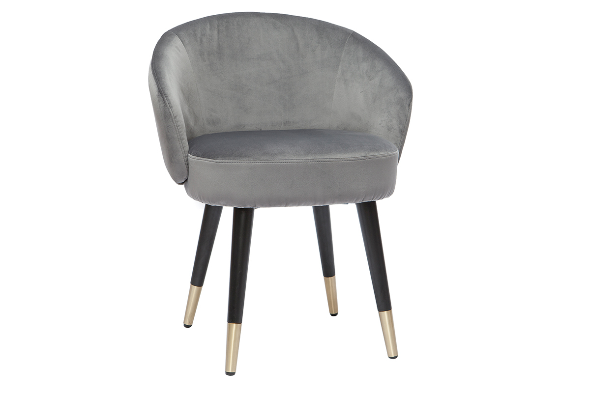 Chaises design en tissu velours gris, bois noir et m�tal dor� (lot de 2) BRIZO