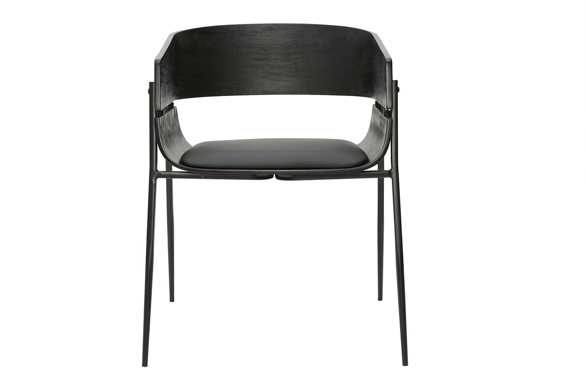 Chaise design noire WESS en bois et m�tal, style vintage et contemporain. Vue de face.