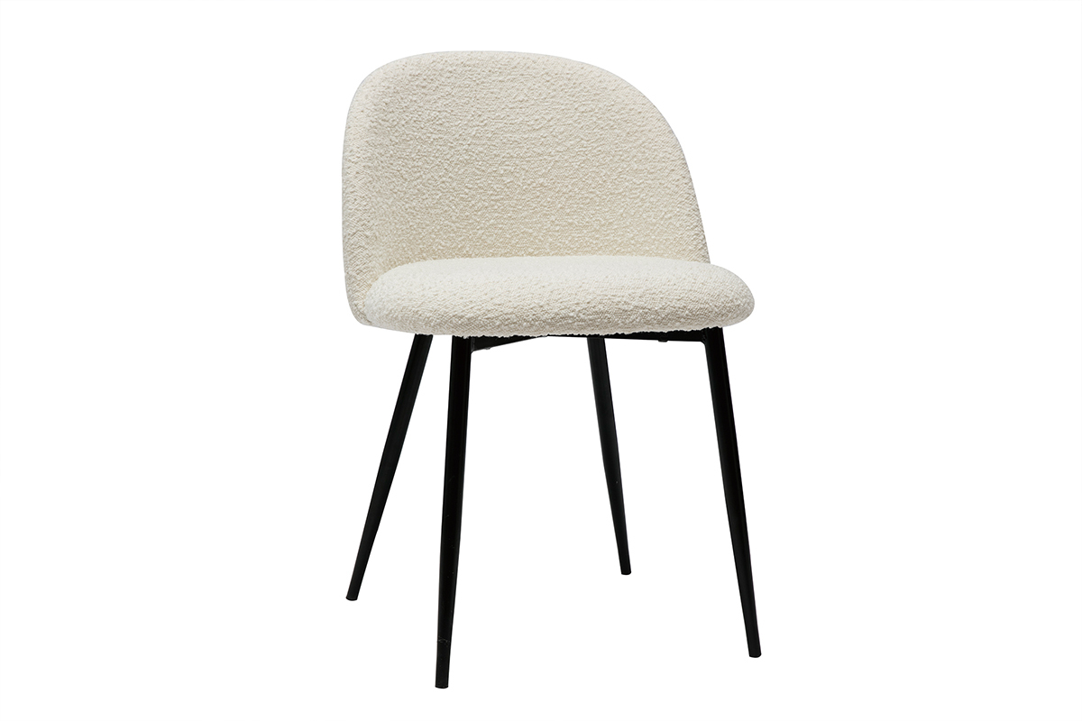 Chaises en tissu effet laine boucl�e blanc cass� et m�tal noir (lot de 2) CELESTE