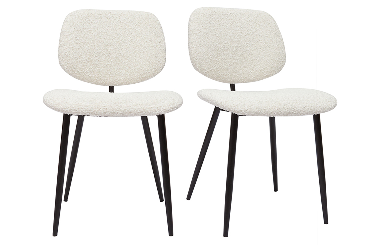 Chaises en tissu effet laine boucl�e blanc et m�tal noir (lot de 2) TOBIAS