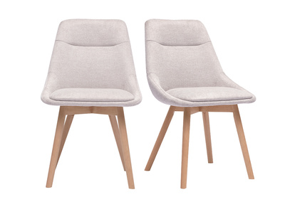 Chaises en tissu effet velours textur&eacute; beige et bois clair (lot de 2) ALESS