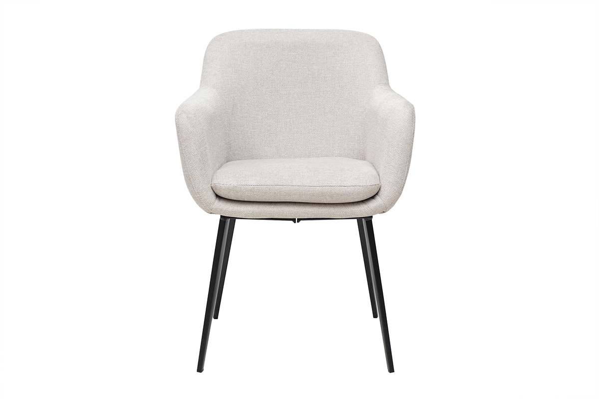 Chaise en tissu effet velours beige avec pieds en m�tal noir, vue de face.