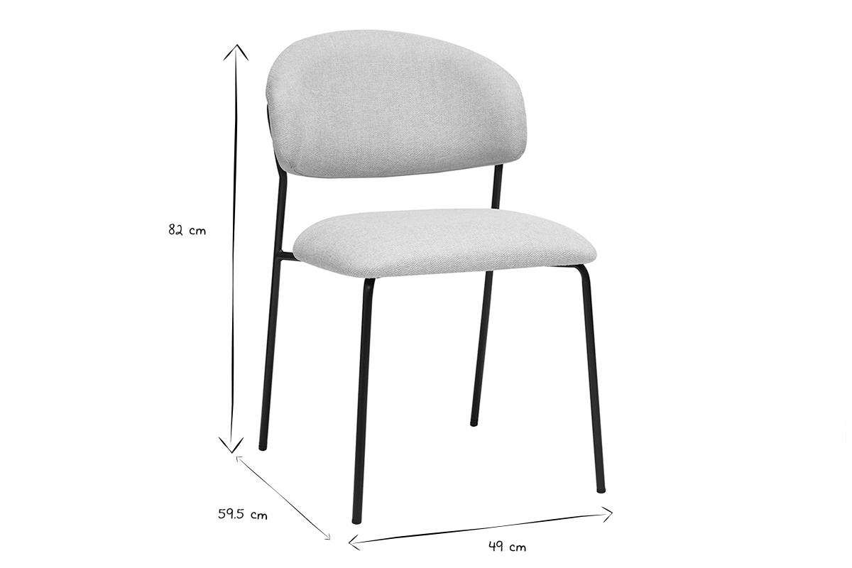 Chaise avec dimensions 82x59,5x49 cm en noir et blanc, vue de 3/4.