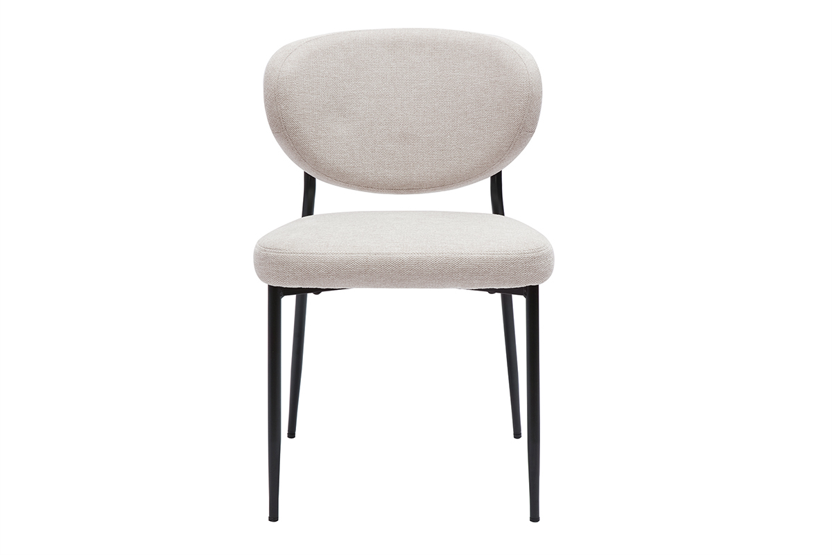 Chaise en tissu velours beige sur pieds en m�tal noir, vue de face.