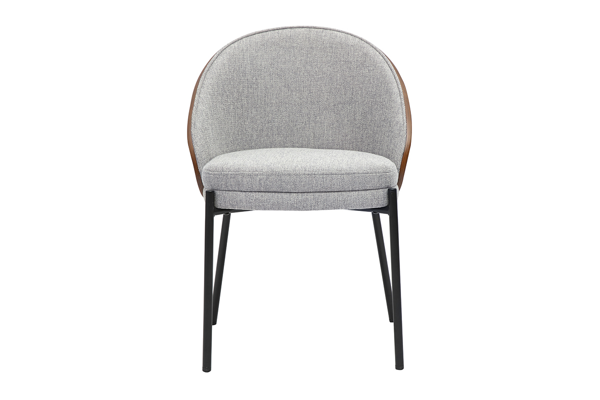 Chaise TUCSON gris effet velours, bois fonc�, m�tal noir, vue de face.